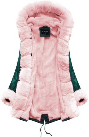 ZIMOWA DAMSKA PARKA Z FUTERKIEM ZIELONO-RÓŻOWA (B500)