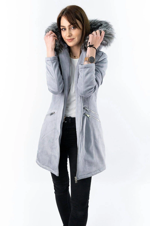 ZAMSZOWA DAMSKA KURTKA ZIMOWA Z KAPTUREM WRZOSOWA (6516)