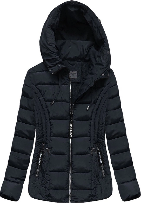 KRÓTKA PIKOWANA ZIMOWA KURTKA DAMSKA Z KAPTUREM GRANATOWA (R2618)