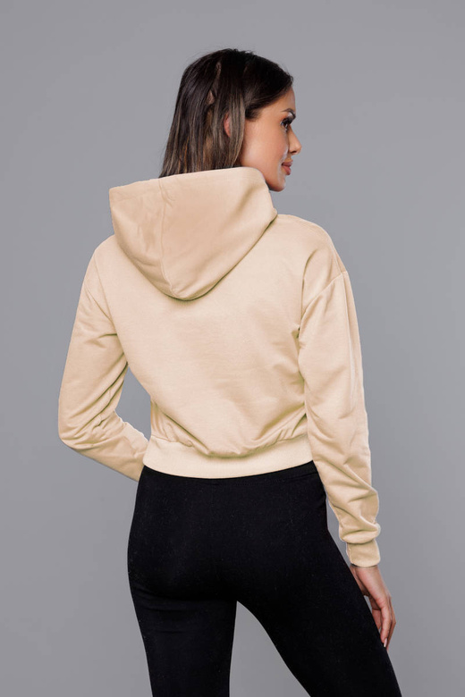Krótka bluza dresowa z kapturem ecru (8B939-67+132)