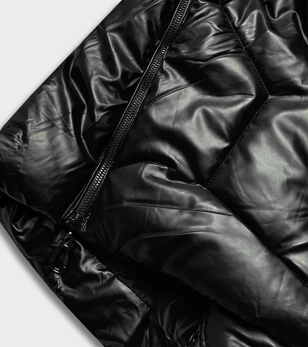 BŁYSZCZĄCA KURTKA ZIMOWA DAMSKA CZARNA (M-21008)