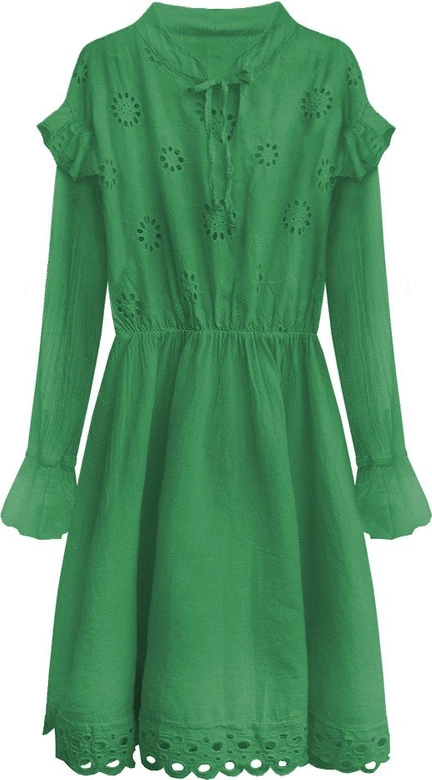 BAWEŁNIANA SUKIENKA Z HAFTEM ZIELONA (303ART)