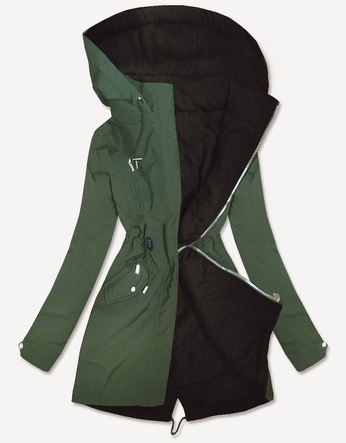 DWUSTRONNA PARKA DAMSKA Z KAPTUREM KHAKI-CZARNA (W354)