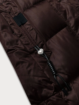 Zimowa pikowana kurtka plus size z kapturem S'west czekoladowa (B8267-14)