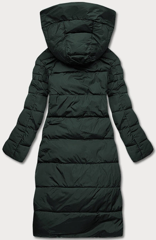 Długa zimowa kurtka damska ciemnozielona (2M-033)