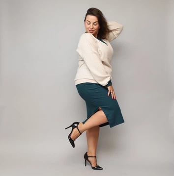 Sukienka z dzianinową bluzką beż-ciemna zieleń (682)