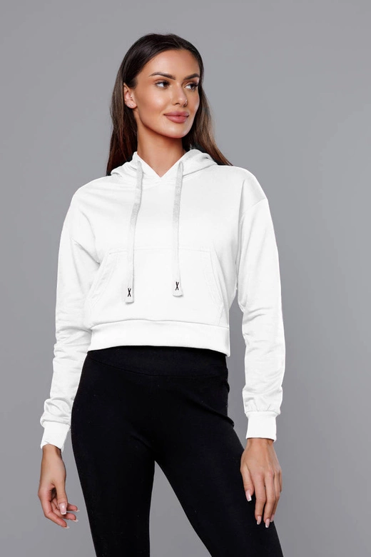 Krótka bluza dresowa z kapturem biała (8B939-1)