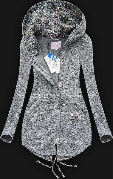 GRUBA BLUZA Z KAPTUREM CIEMNOSZARA (LX9929)