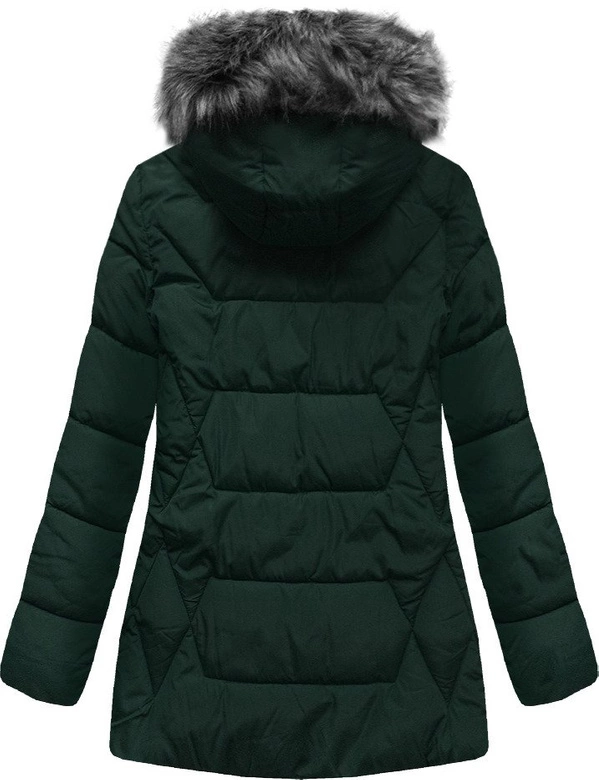 PIKOWANA KURTKA Z KAPTUREM CIEMNOZIELONA (B9901)
