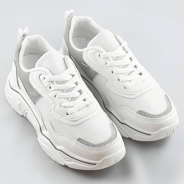 Sneakersy damskie z brokatowymi wstawkami biało-szare (lu-2)