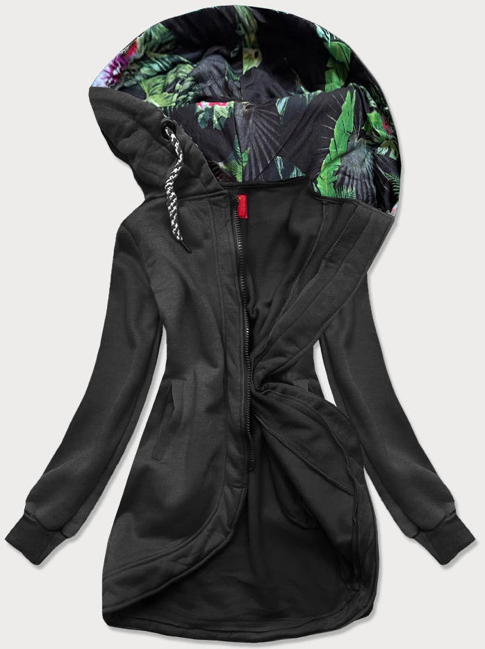 Długa damska bluza rozpinana grafitowa (AMG815)