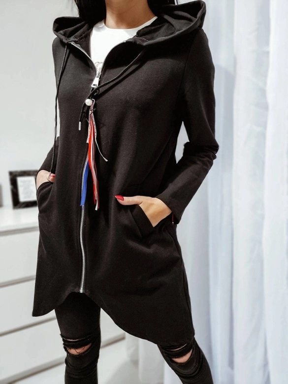 ROZPINANA BLUZA DAMSKA Z KAPTUREM CZARNA (21378)
