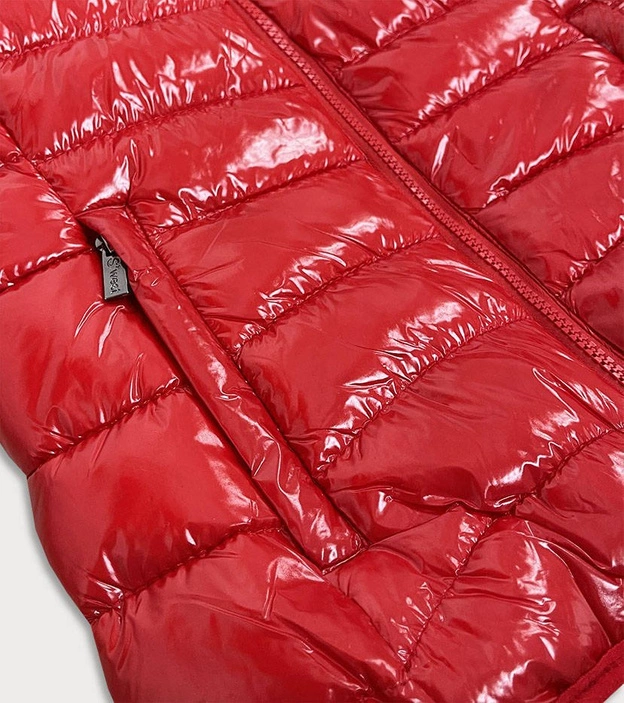Błyszczący bezrękawnik ze stójką damski czerwony (b0108)