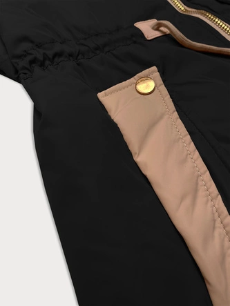 Kurtka damska ze ściągaczem w talii S'West czarna (B8352-1)