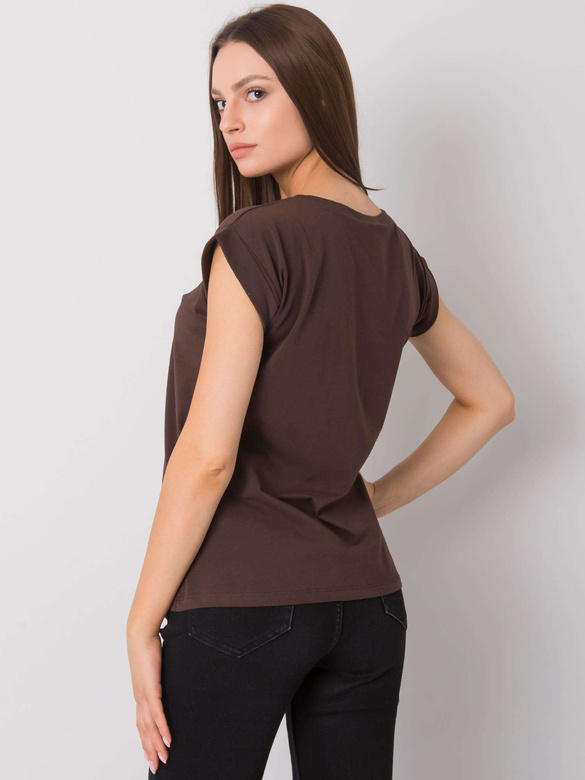Bawełniany t-shirt z podwijanymi rękawkami Feel Good ciemny brązowy (4833.24P)