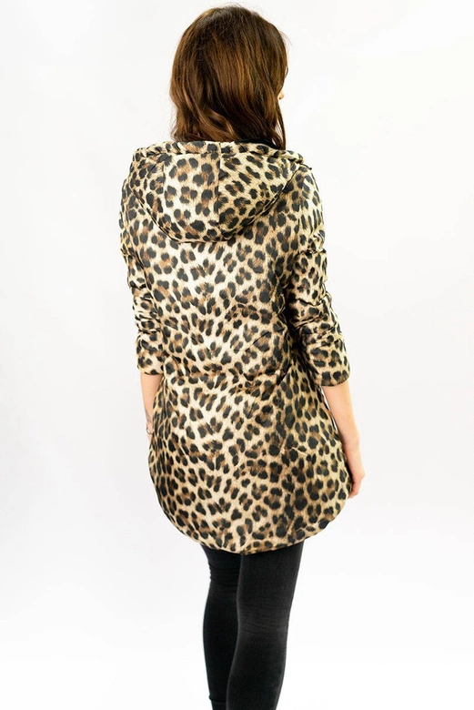 DWUSTRONNA KURTKA DAMSKA Z KAPTUREM CZARNA W PANTERKĘ (W352)