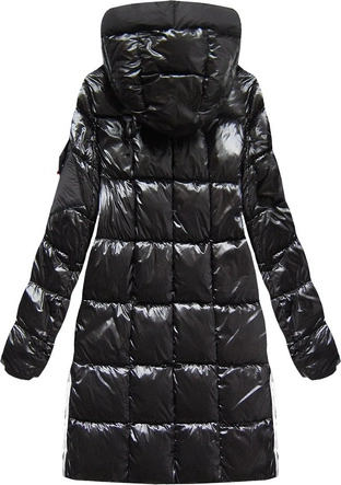 BŁYSZCZĄCA KURTKA Z KAPTUREM CZARNA 2 (J9-003)