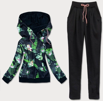 Damski komplet dresowy kwiaty czarny 2 (amg887)