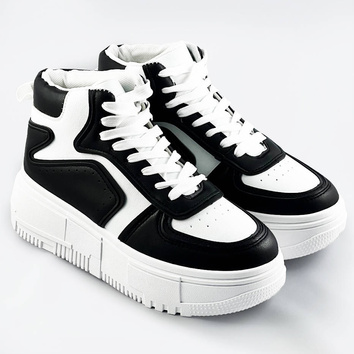 Damskie sneakersy za kostkę biało-czarne (ms-52)