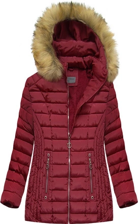 PIKOWANA DAMSKA KURTKA ZIMOWA Z KAPTUREM BORDOWA (B2630-30)