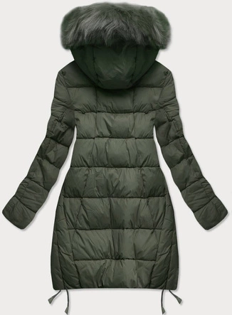 Pikowana kurtka zimowa damska z kapturem khaki (7709BIG)