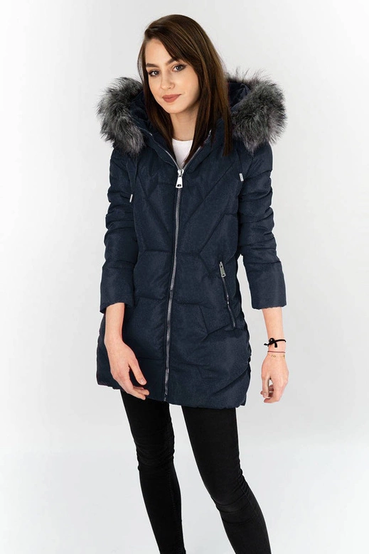 Pikowana kurtka damska zimowa granatowa (r9527)