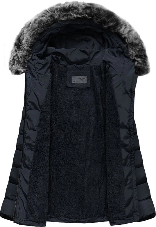 KRÓTKA PIKOWANA ZIMOWA KURTKA DAMSKA Z KAPTUREM GRANATOWA (R2618)