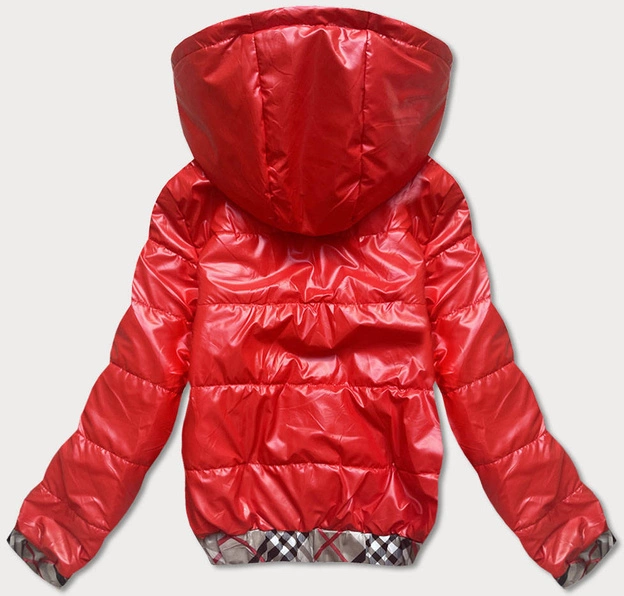 Krótka kurtka damska z ozdobnym wykończeniem czerwona (b8030-4)