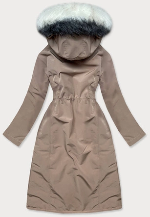 Długa zimowa damska parka bawełniana beżowa (wm268)