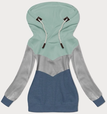 Trójkolorowa gruba bluza damska miętowy-szary-granat (2303)