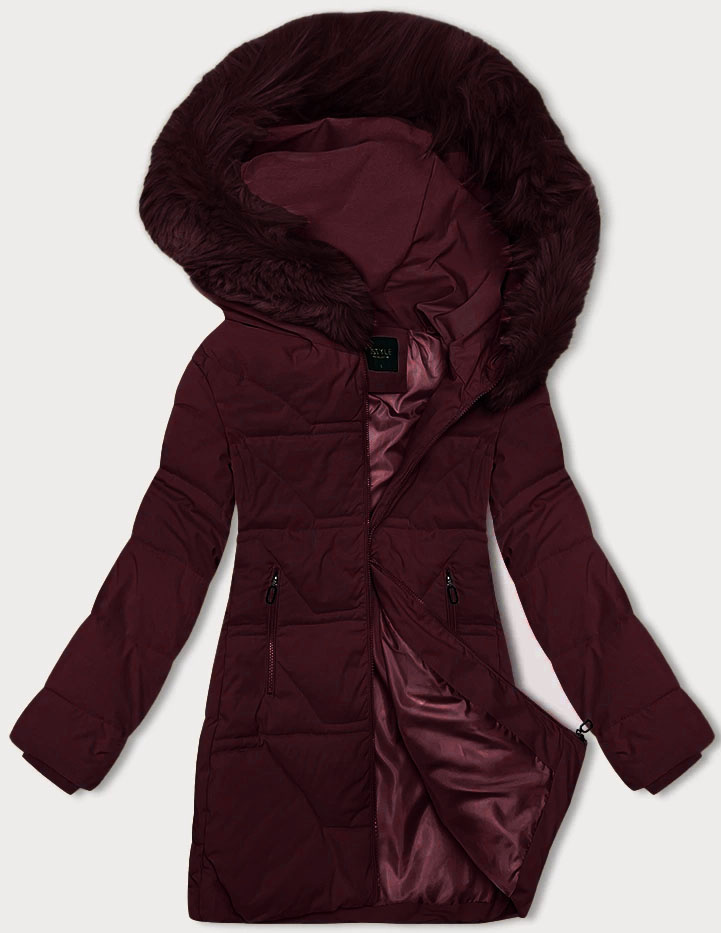 Zimowa kurtka damska z kapturem J Style bordowa (16M9099-06)