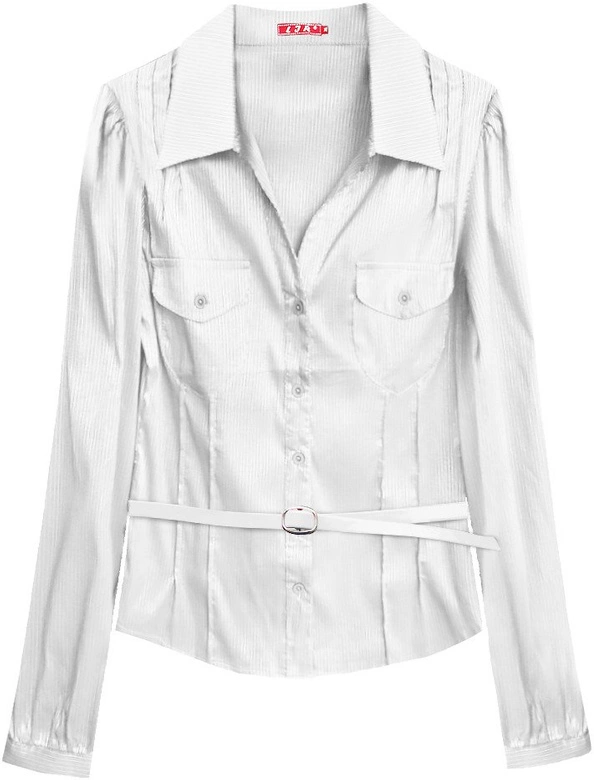 BŁYSZCZĄCA KOSZULA Z PASKIEM BIAŁA (X1007X)