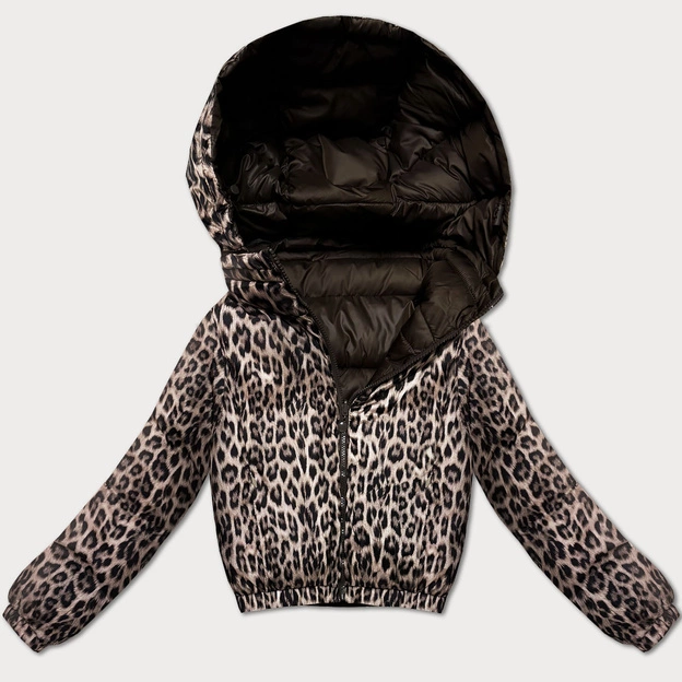 Dwustronna krótka kurtka damska Minority czekoladowa panterka (M6-6001-103)