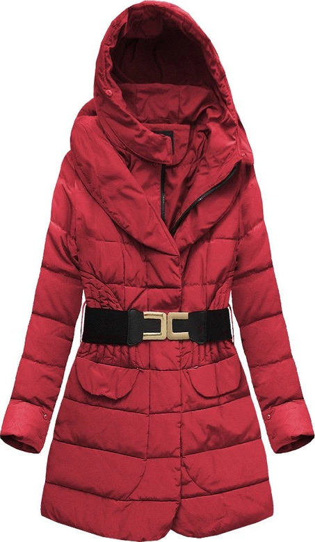 PIKOWANA KURTKA Z PUCHEM NATURALNYM CZERWONA (X1212X)