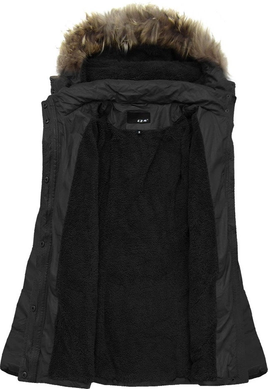 KURTKA Z EKOSKÓRY Z FUTERKIEM CZARNA (X6005X)