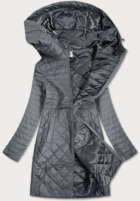 PIKOWANA KURTKA DAMSKA Z KAPTUREM SZARA (Q359#)