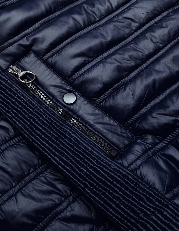 PIKOWANA DAMSKA KURTKA Z KAPTUREM GRANATOWA (6373)