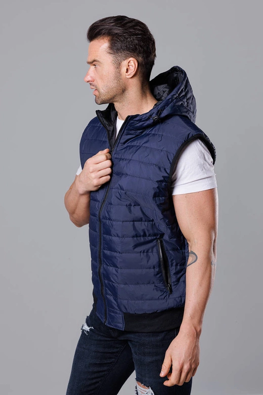 Kamizelka męska z kapturem granatowa (8MY88-2)