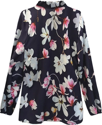 LUŹNA BLUZKA W KWIATY GRANATOWA (549ART)