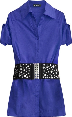 BAWEŁNIANA KOSZULA Z PASKIEM CHABROWA (X1035X)