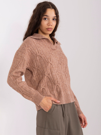 Sweter damski z kołnierzykiem brązowy (2349)