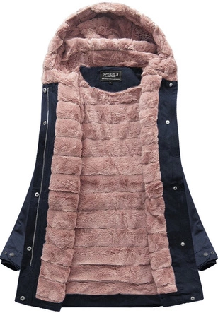 PARKA DAMSKA ZIMOWA Z FUTREM GRANATOWA (XW807X)