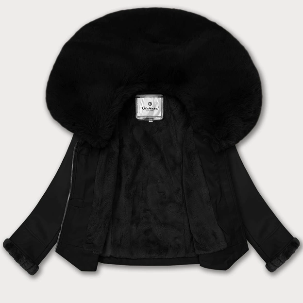 Kurtka ze skóry ekologicznej z futrzanym kołnierzem Glakate czarna (LU98091#)
