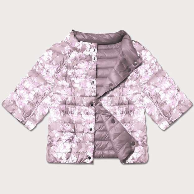 Dwustronna kurtka damska plus size z rękawem 3/4 Minority brudny róż/kwiaty (M23-7010-52)