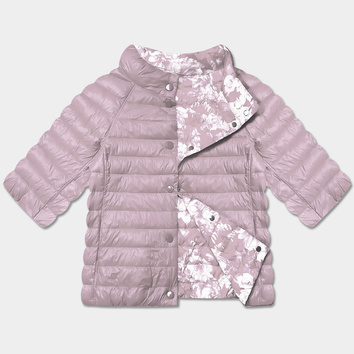 Dwustronna kurtka damska plus size z rękawem 3/4 Minority brudny róż/kwiaty (M23-7010-52)