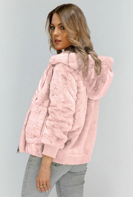 PLUSZOWA KURTKA Z KAPTUREM PUDROWY RÓŻ (2019)