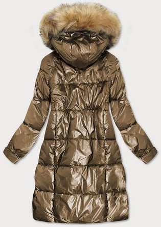 DAMSKA METALICZNA KURTKA ZIMOWA Z KAPTUREM ZŁOTA (8295)