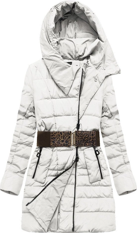 KURTKA Z KAPTUREM I PASKIEM BIAŁA (X1213X)