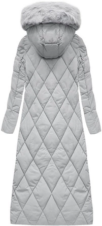 Długa damska kurtka zimowa z kapturem szara (7688)