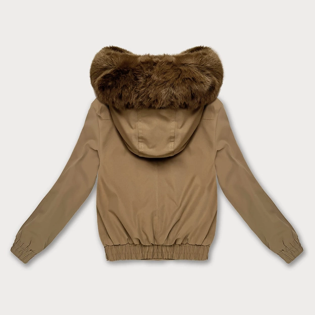 Krótka kurtka z futrzaną podszewką S'West ciemny beżowy (B8506-22)